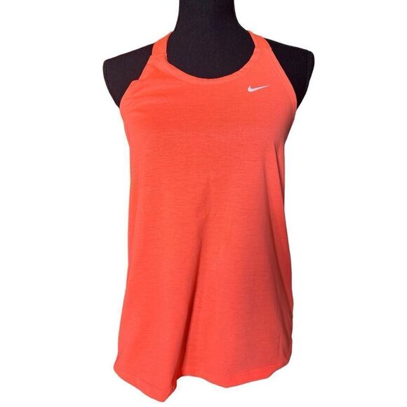 Nike Dri Fit Womens T-back Tank Top Bright Orange White Nike Logo Sz Small - Picture 1 of 7